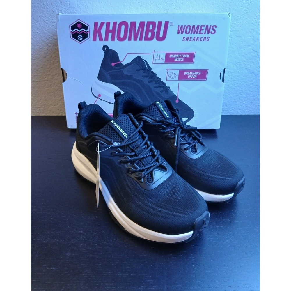 Khombu Patan Womens Sneakers Black White Memory Foam Athletic Shoes Size 7.5 NEW